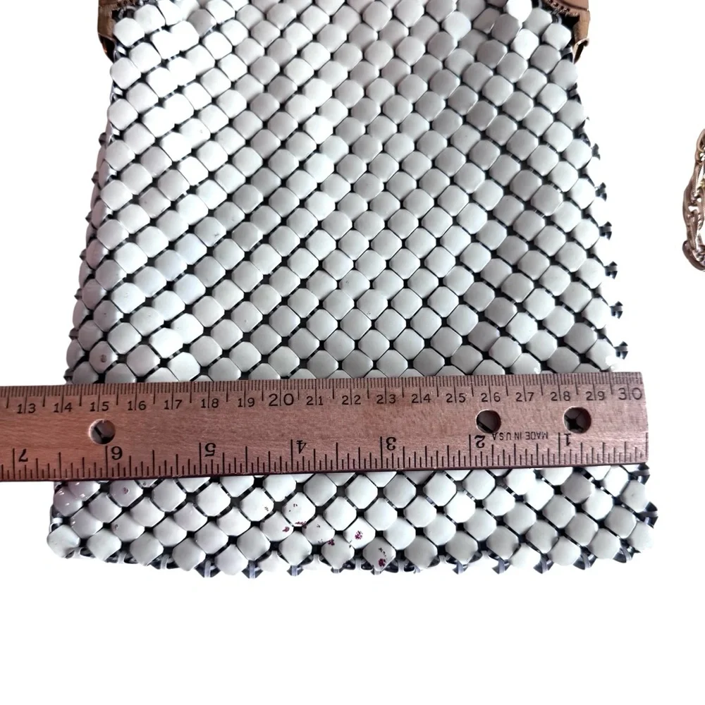 Vintage Whiting & Davis Purse Large Mesh Metal Matte Gold Cream 2816 Lined